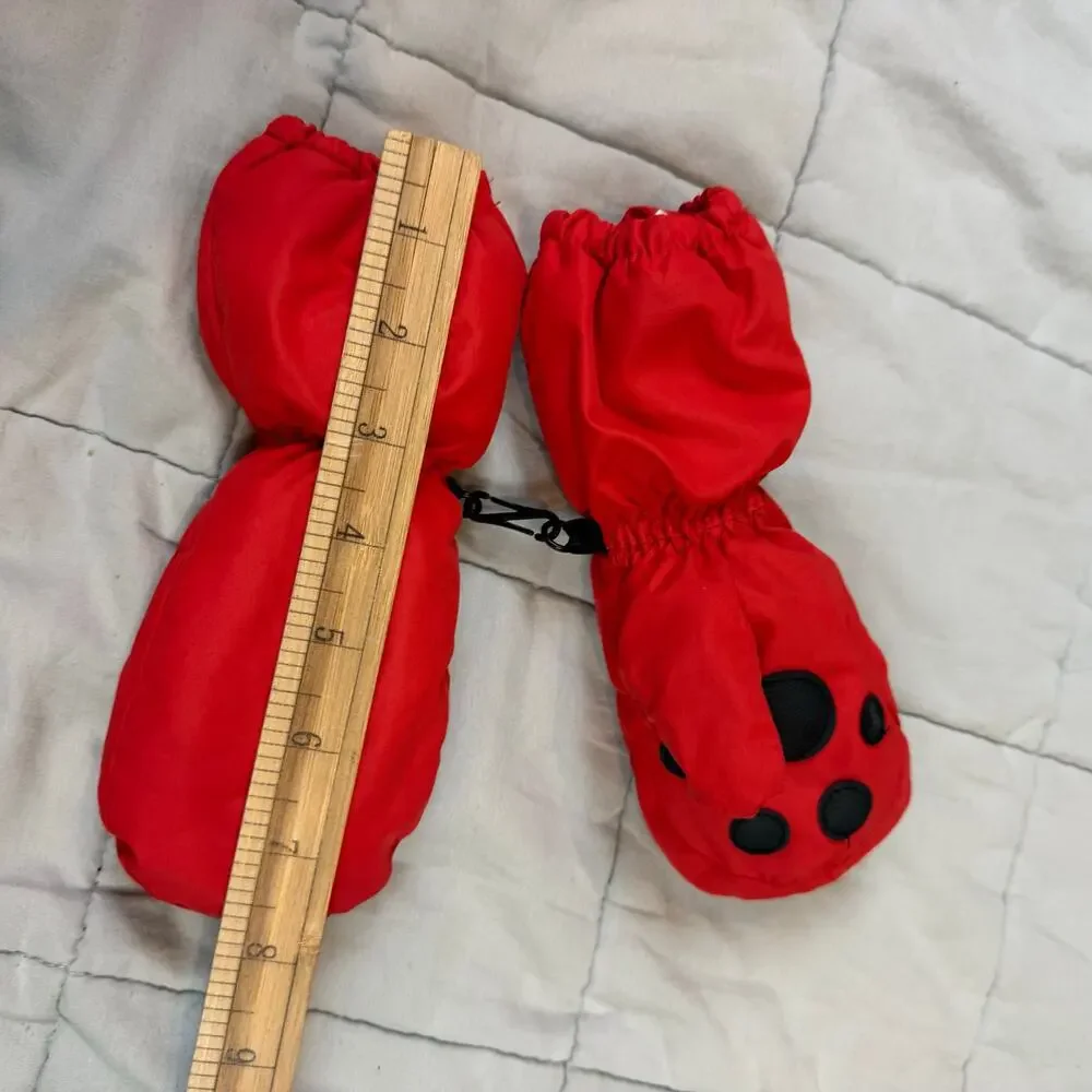 Kombi Red Black Bear Paw Mitt Mittens w Thumb Child S Small 2 3 2T 3T